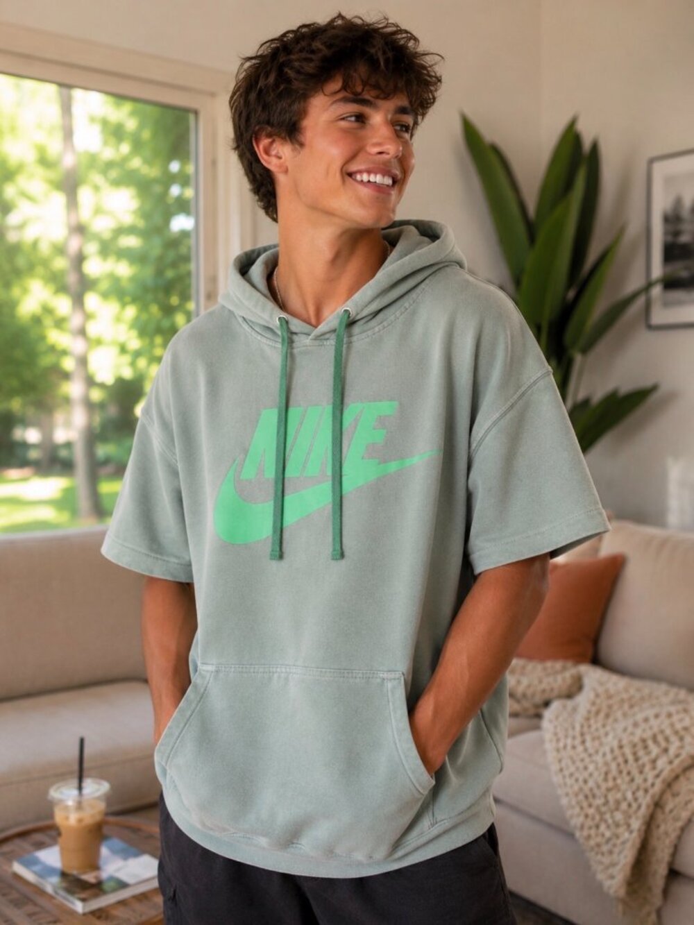 Nike Mint Green Short Sleeve Hoodie Sweatshirt